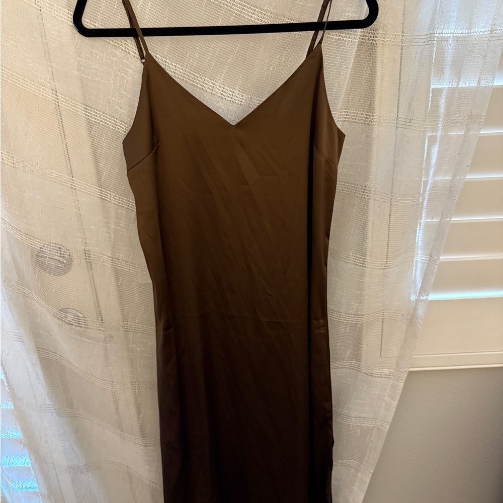 Elegant Brown Satin Slip Dress